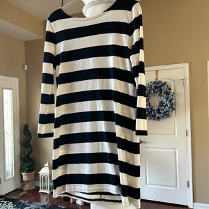 Vineyard Vines Black and Cream Striped Midi Dress